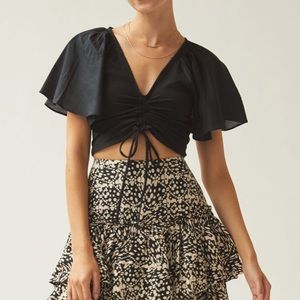 Anthropologie Maeve Cinched Flutter Sleeve Top